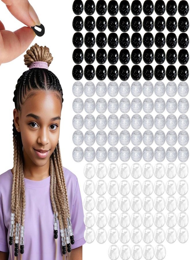 Everfunny 150 Pcs Glitter Silicone Hair Beads for Women Girls Braids, Soft Colorful Pony Beads Bulk for Kids Girls Women Hair Accessories for Braids(Black) - Image 1